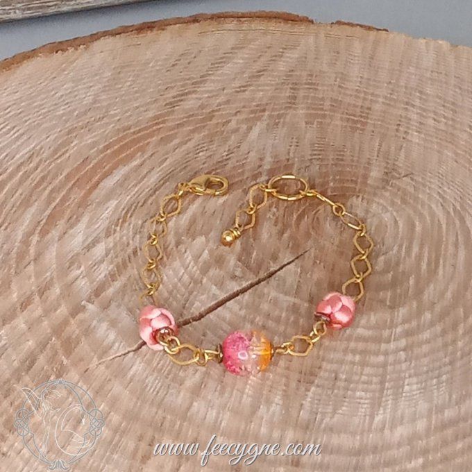 Bracelet noeud boule ou awaji et perles sur chainette