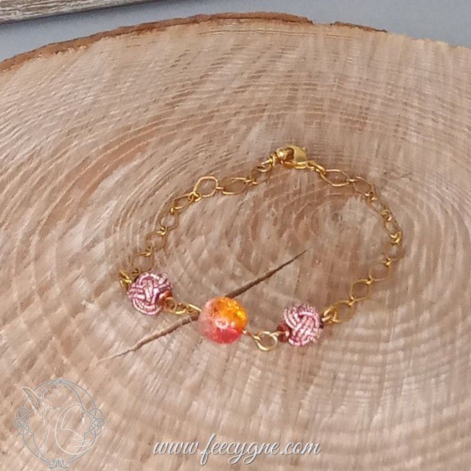 Bracelet noeud boule ou awaji et perles sur chainette