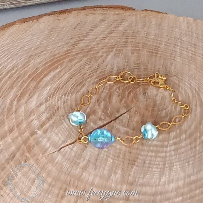 Bracelet noeud boule ou awaji et perles sur chainette