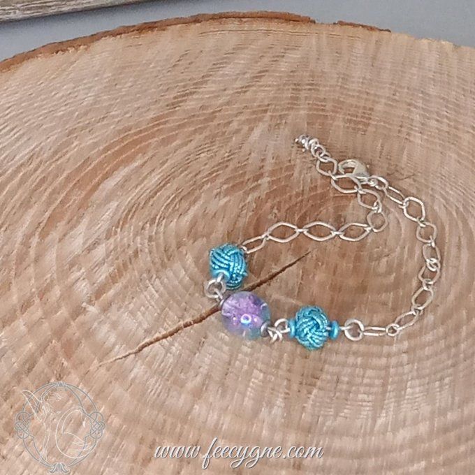 Bracelet noeud boule ou awaji et perles sur chainette